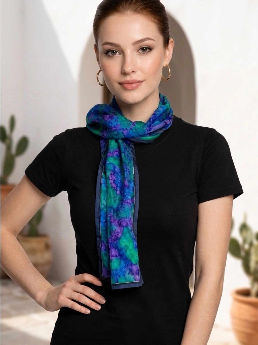 2045 - Vibrant Purple & Teal Watercolor Scarf - Women Accessories